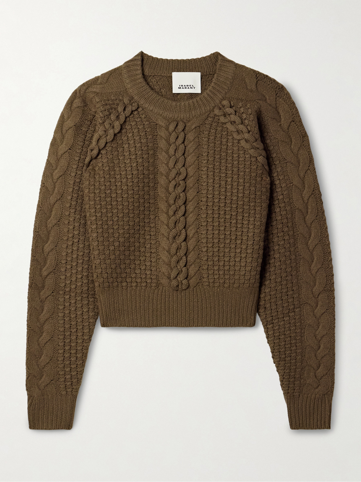 Isabel Marant Obrero Cropped Cable-knit Merino Wool Sweater In Metallic