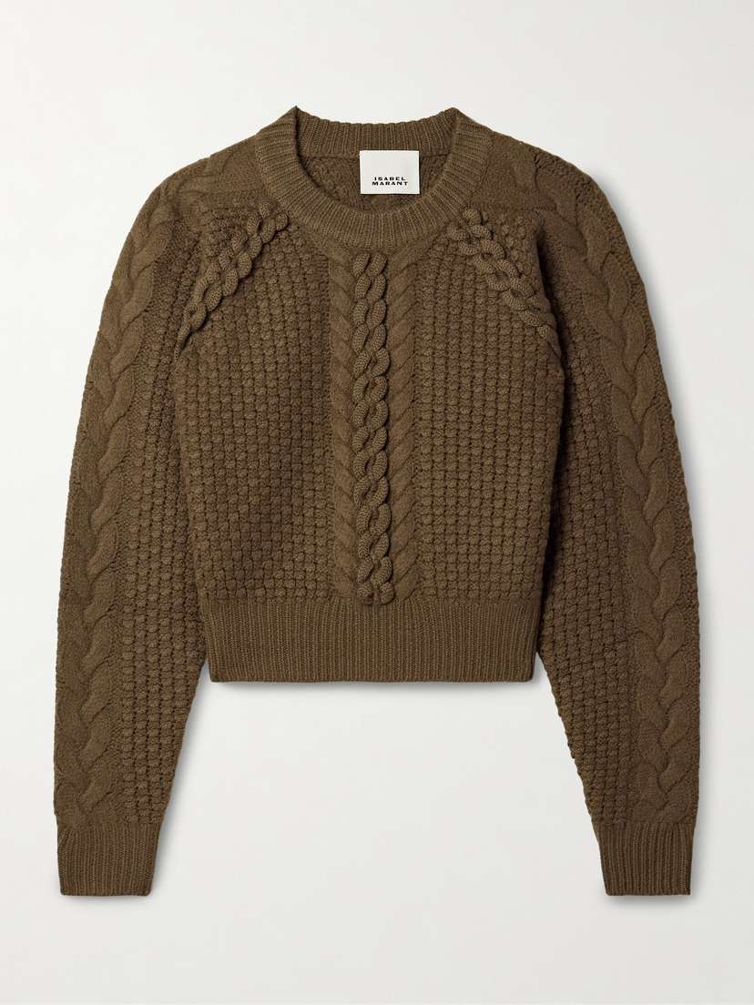 Isabel Marant Obrero Cropped Cable-knit Merino Wool Sweater