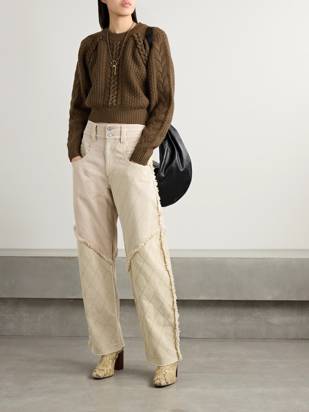 Isabel Marant Obrero Cropped Cable-knit Merino Wool Sweater In Metallic