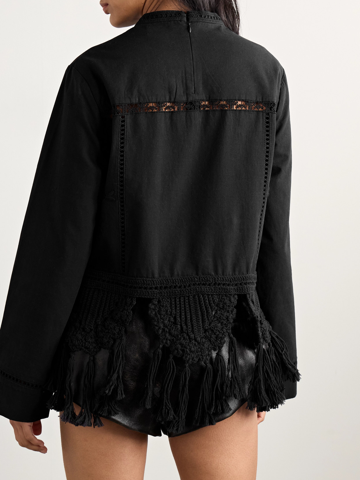 ISABEL MARANT SEVERINE CROCHET AND MACRAMÉ-TRIMMED PLEATED COTTON TOP