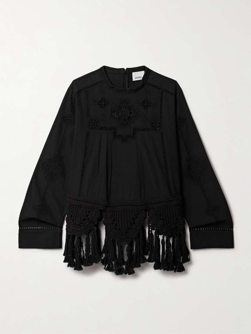 Isabel Marant Severine Crochet And Macramé-trimmed Pleated Cotton Top