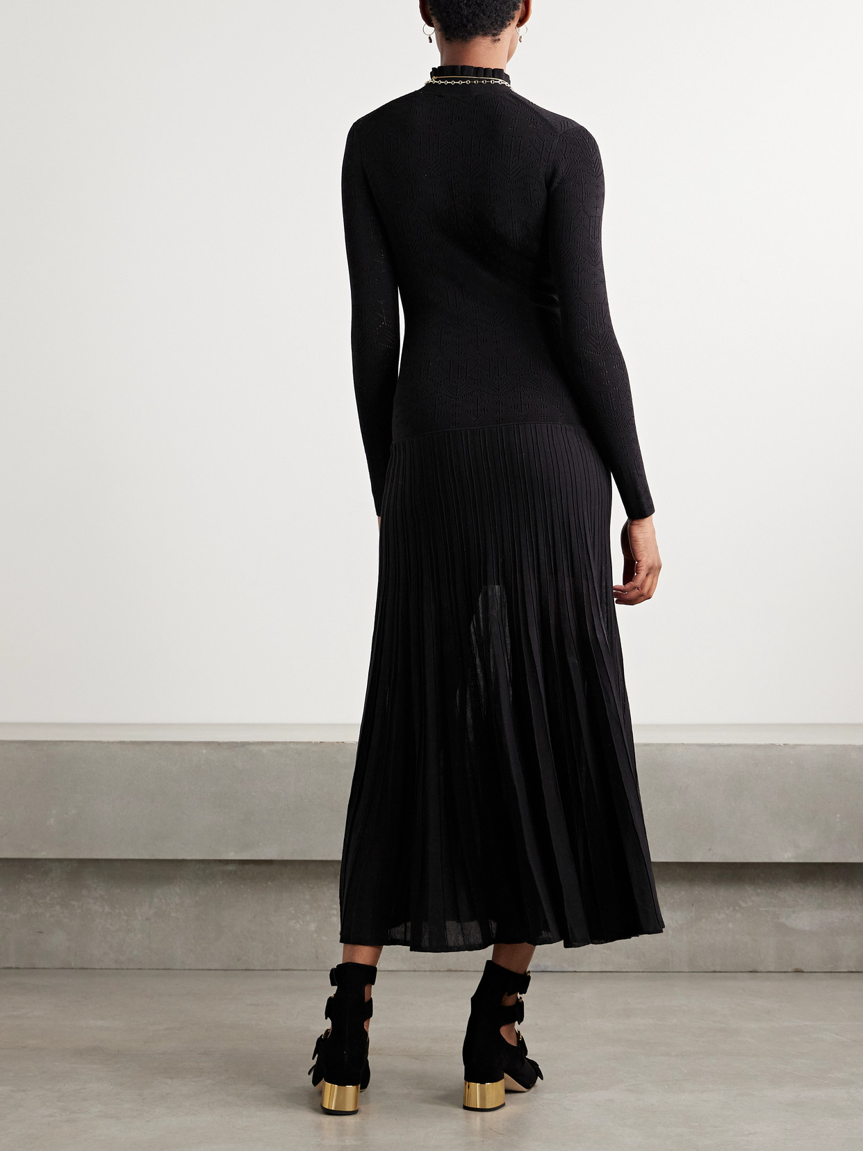 Isabel Marant Gisole Paneled Pointelle-knit Turtleneck Maxi Dress In Black