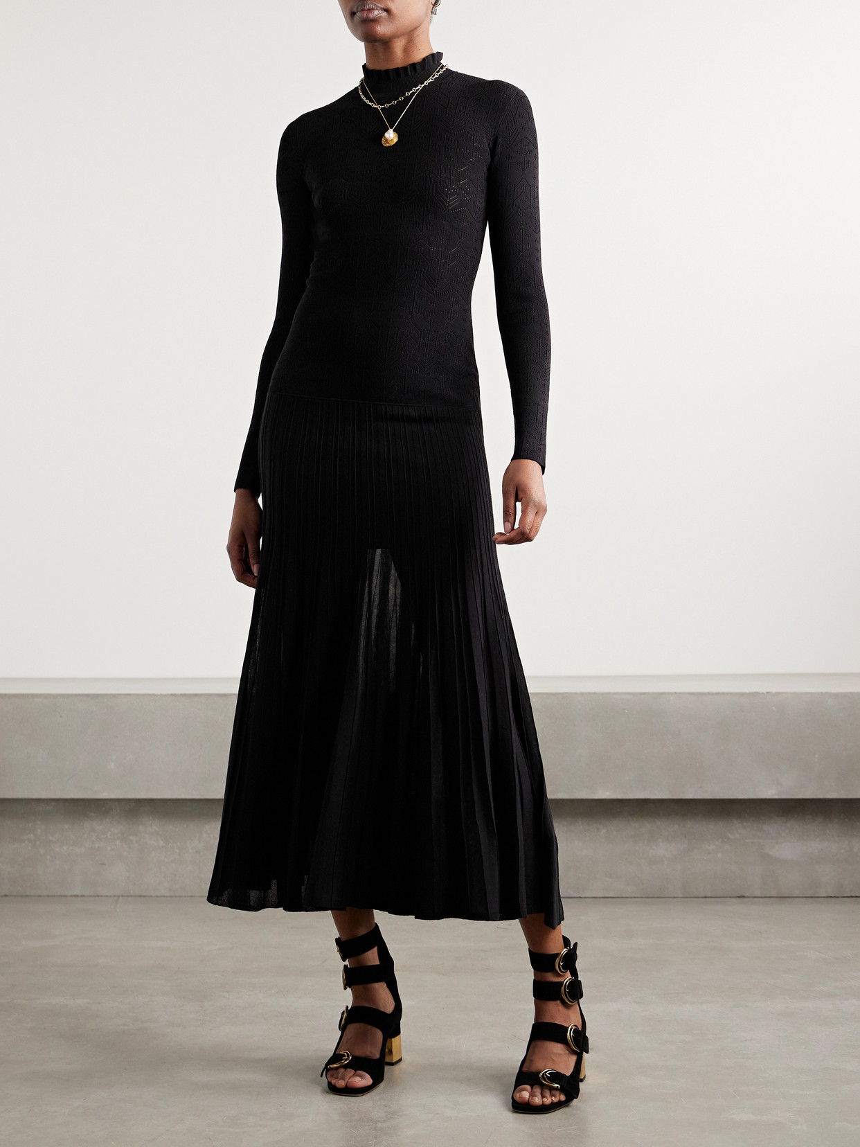 Isabel Marant Gisole Paneled Pointelle-knit Turtleneck Maxi Dress In Black