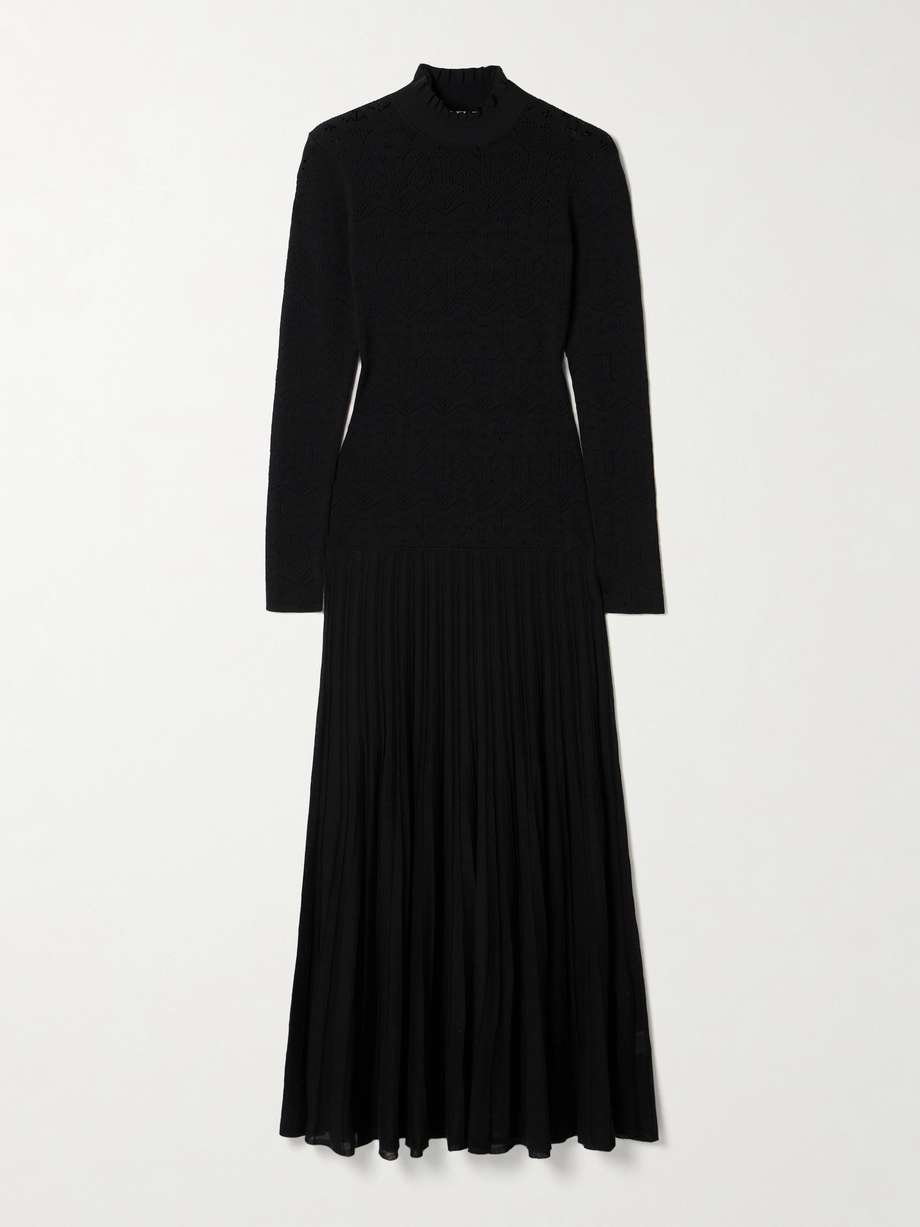 gisole paneled pointelle-knit turtleneck maxi dress