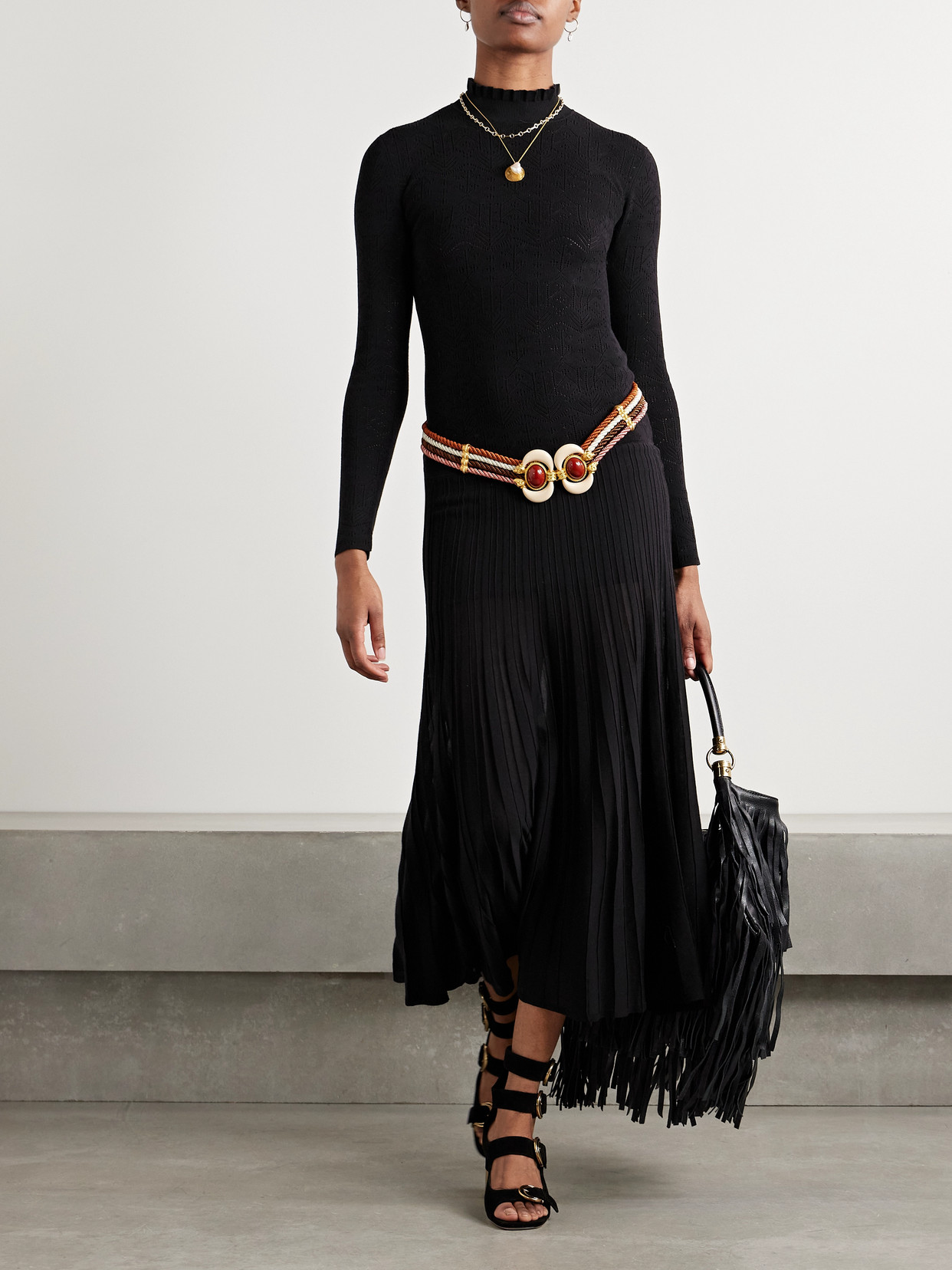 Isabel Marant Gisole Paneled Pointelle-knit Turtleneck Maxi Dress In Black