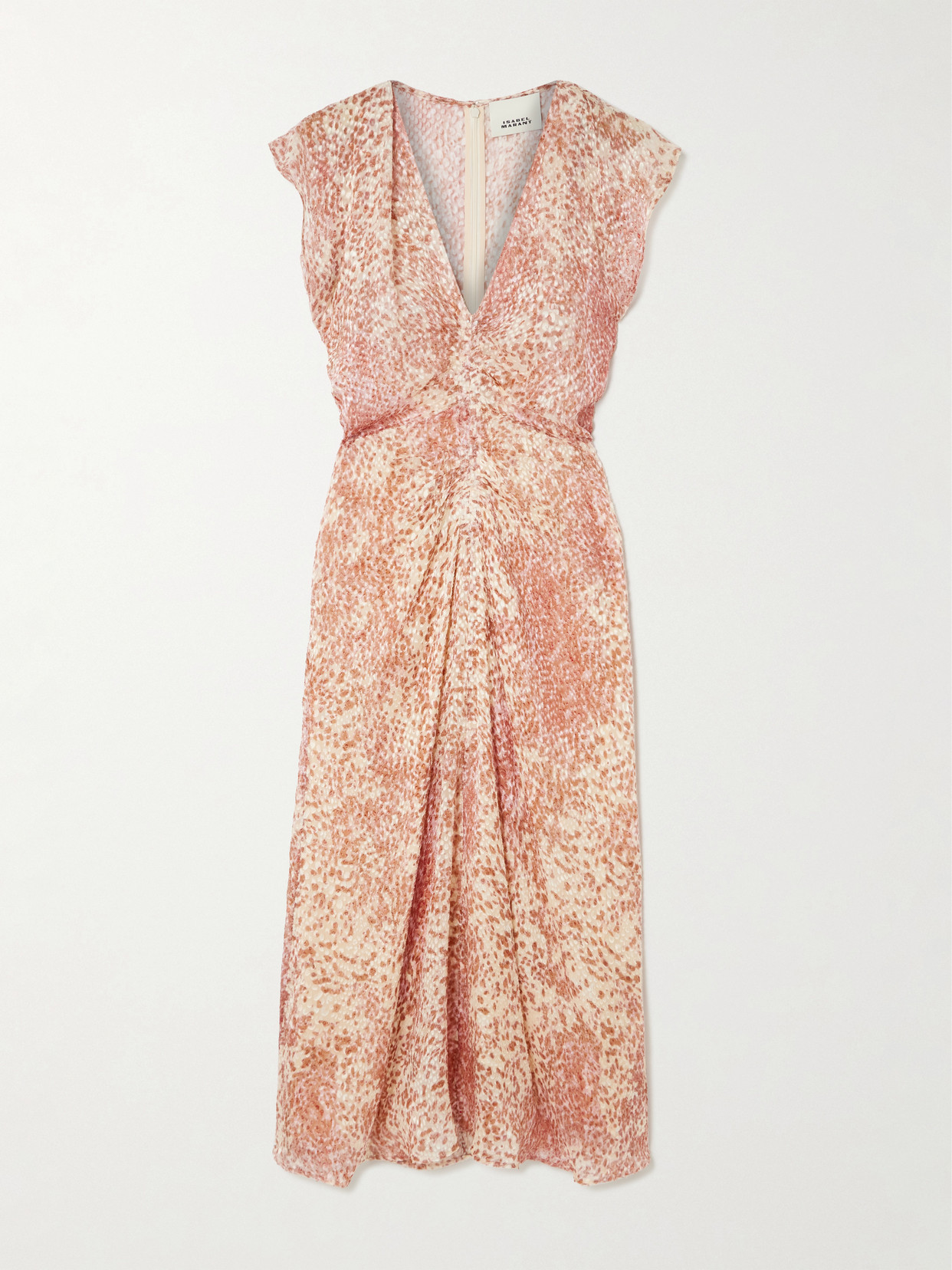 ISABEL MARANT LYNDSAY GATHERED DEVORÉ SILK-BLEND CHIFFON MIDI DRESS