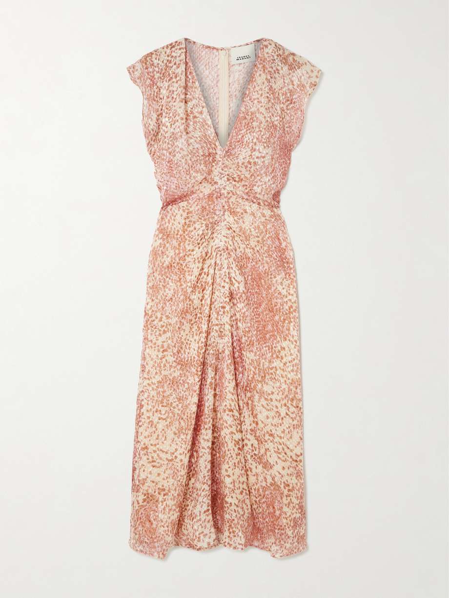 lyndsay gathered devoré silk-blend chiffon midi dress