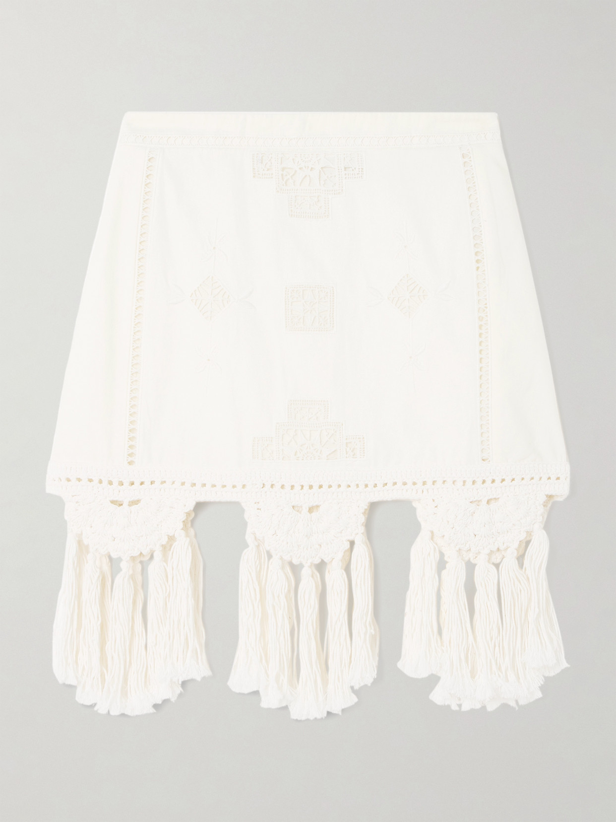 Isabel Marant - Sandra Frayed Macramé-trimmed Cotton Mini Skirt - White
