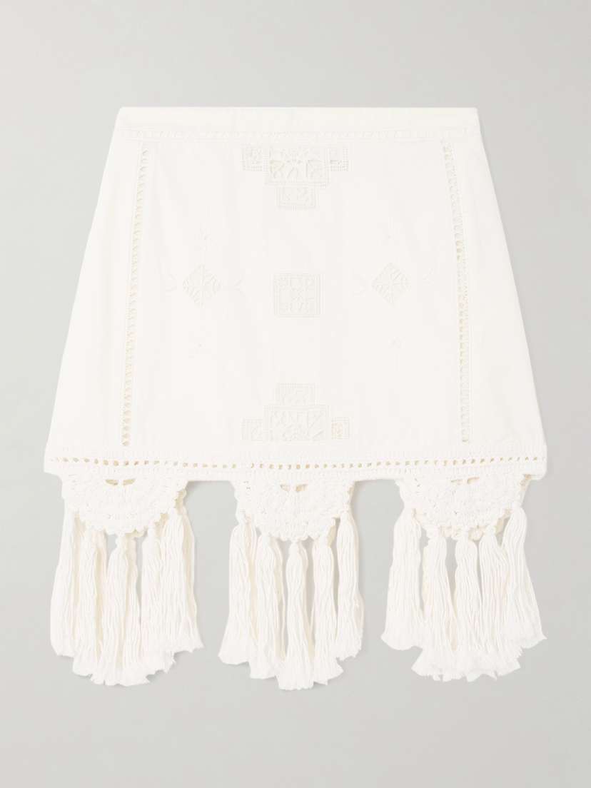 Isabel Marant Sandra Frayed Macramé-trimmed Cotton Mini Skirt