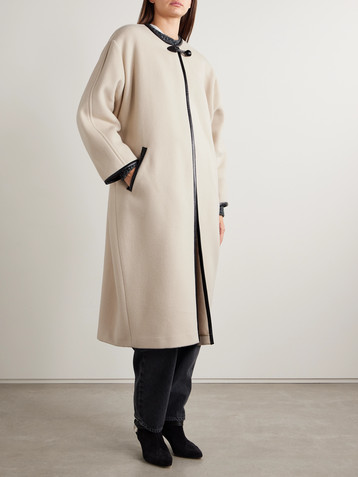 Isabel Marant Elza oversized faux leather-trimmed wool-blend felt coat