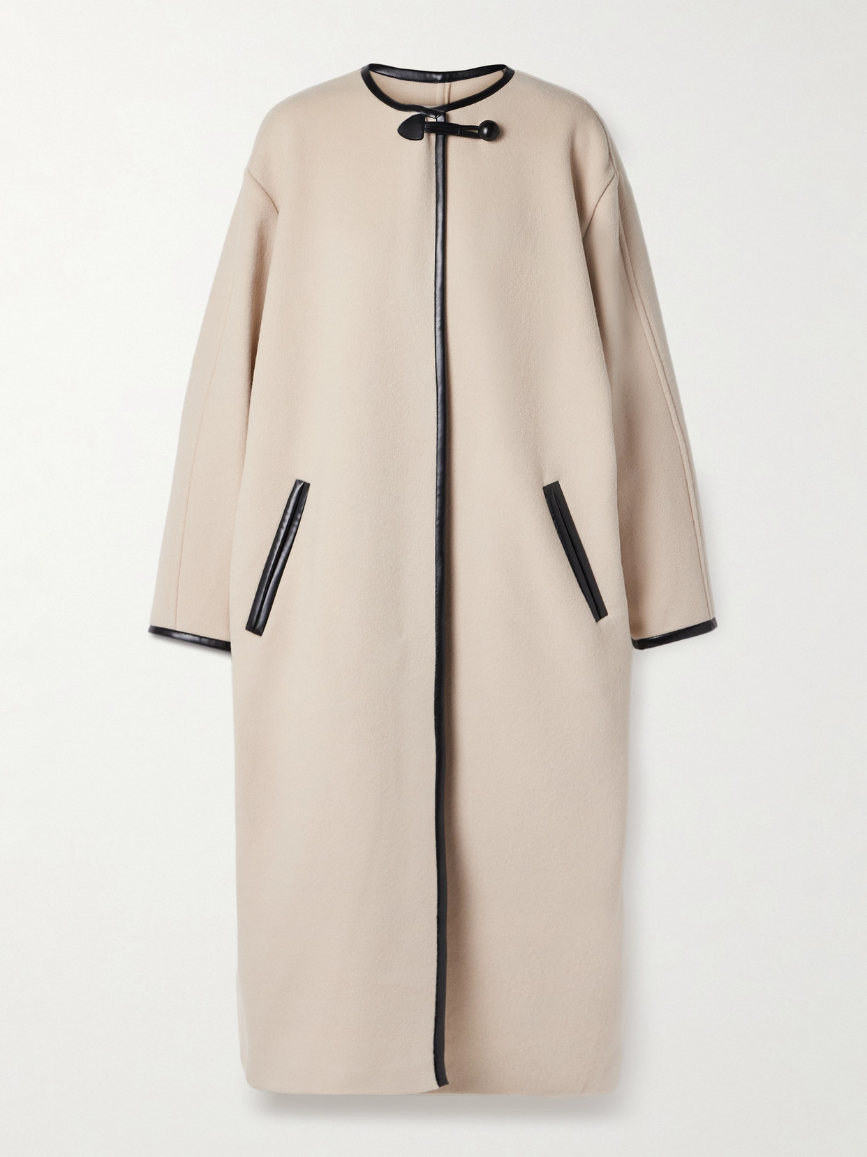Isabel Marant Elza Oversized Faux Leather-trimmed Wool-blend Felt Coat In Ecru