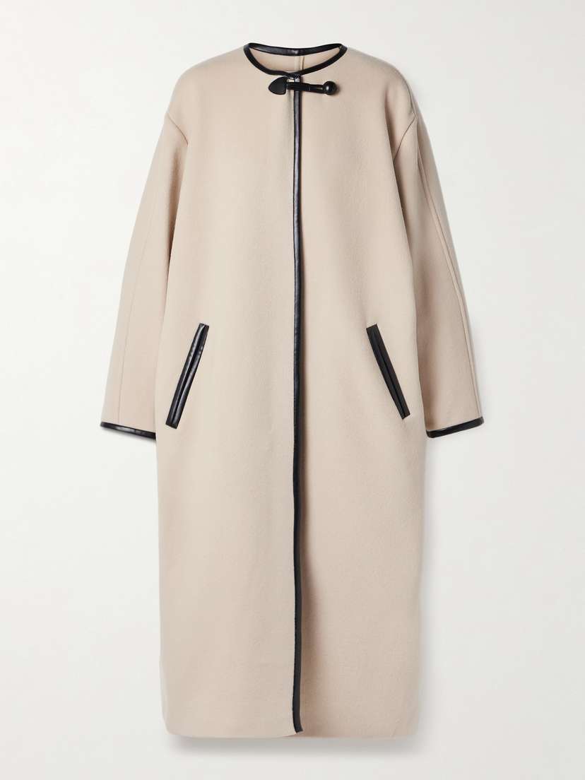 Isabel Marant Elza Oversized Faux Leather-trimmed Wool-blend Felt Coat