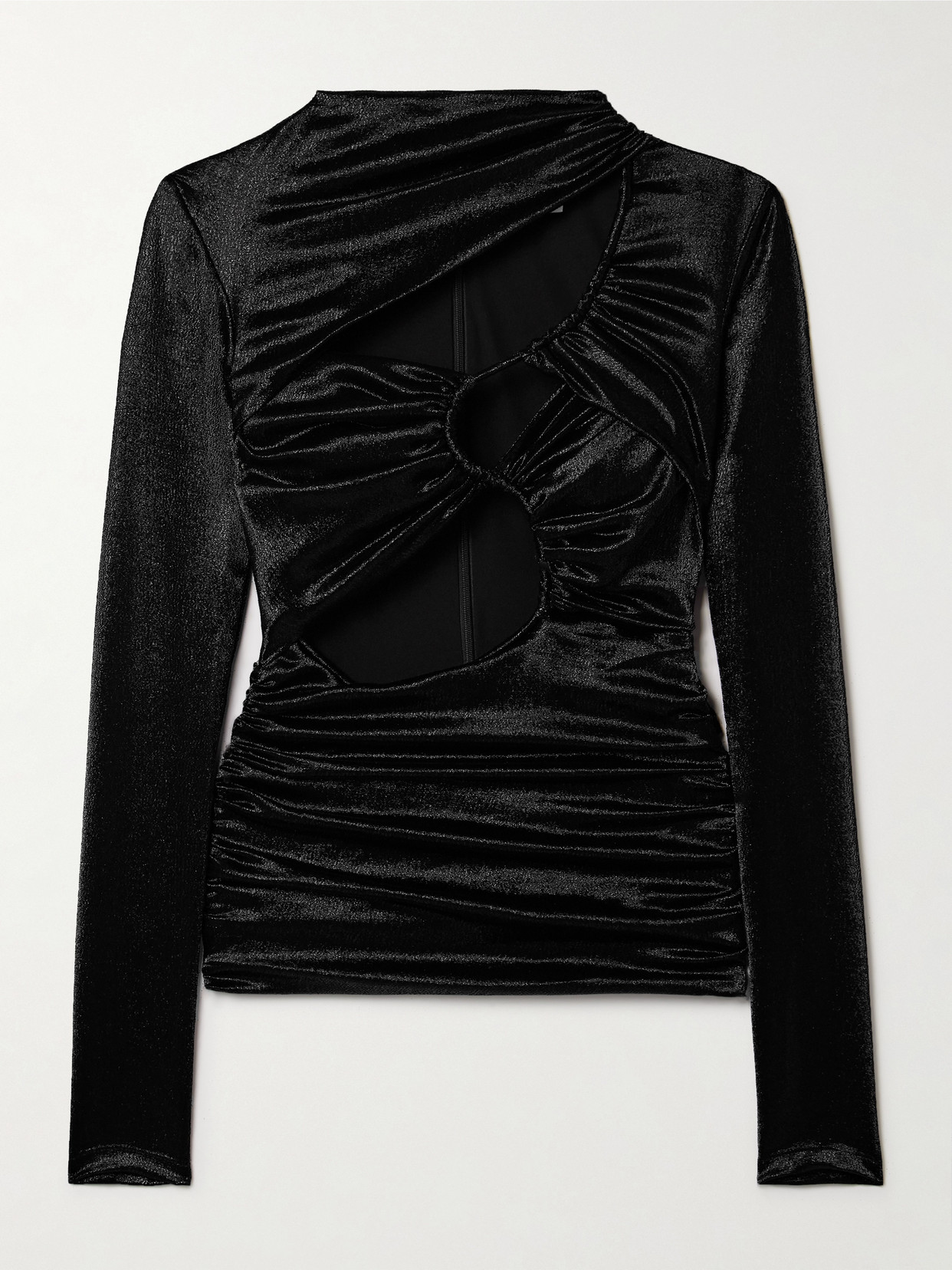 Isabel Marant Rayana Cutout Gathered Metallic Hammered Silk-blend Satin Top In Black