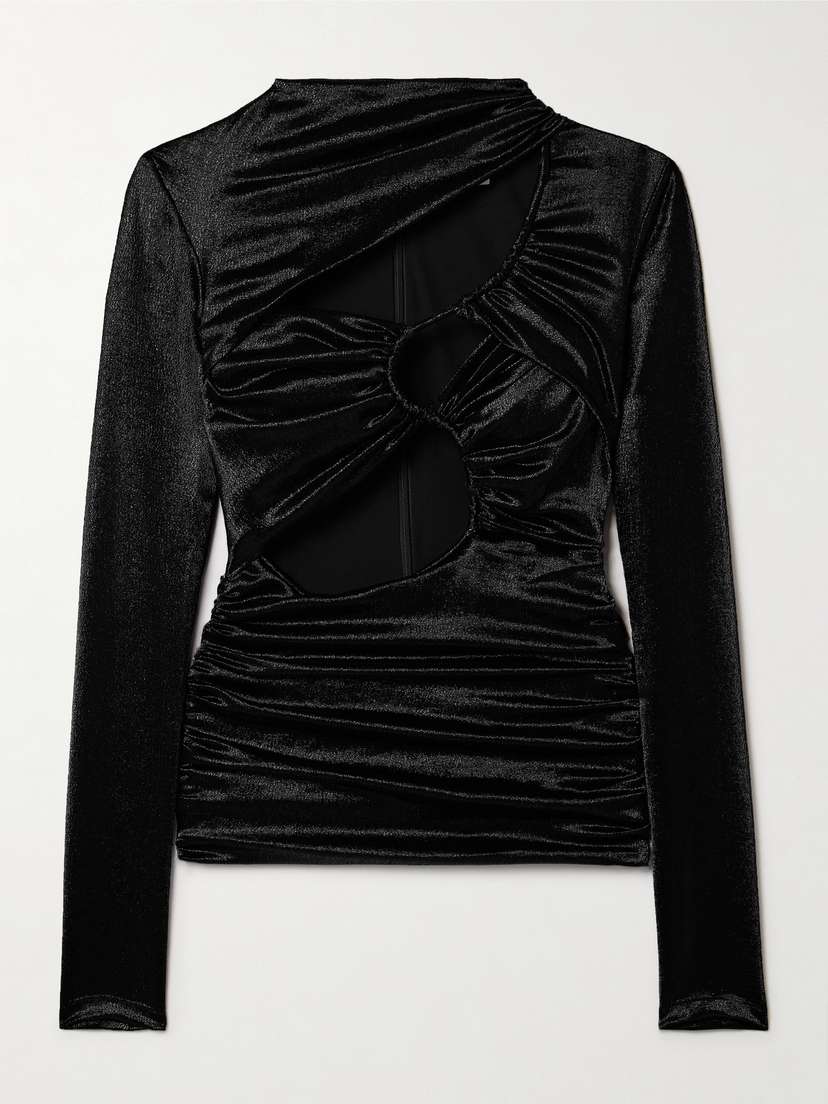 Isabel Marant Rose Cutout Gathered Metallic Hammered Silk-blend Satin Top