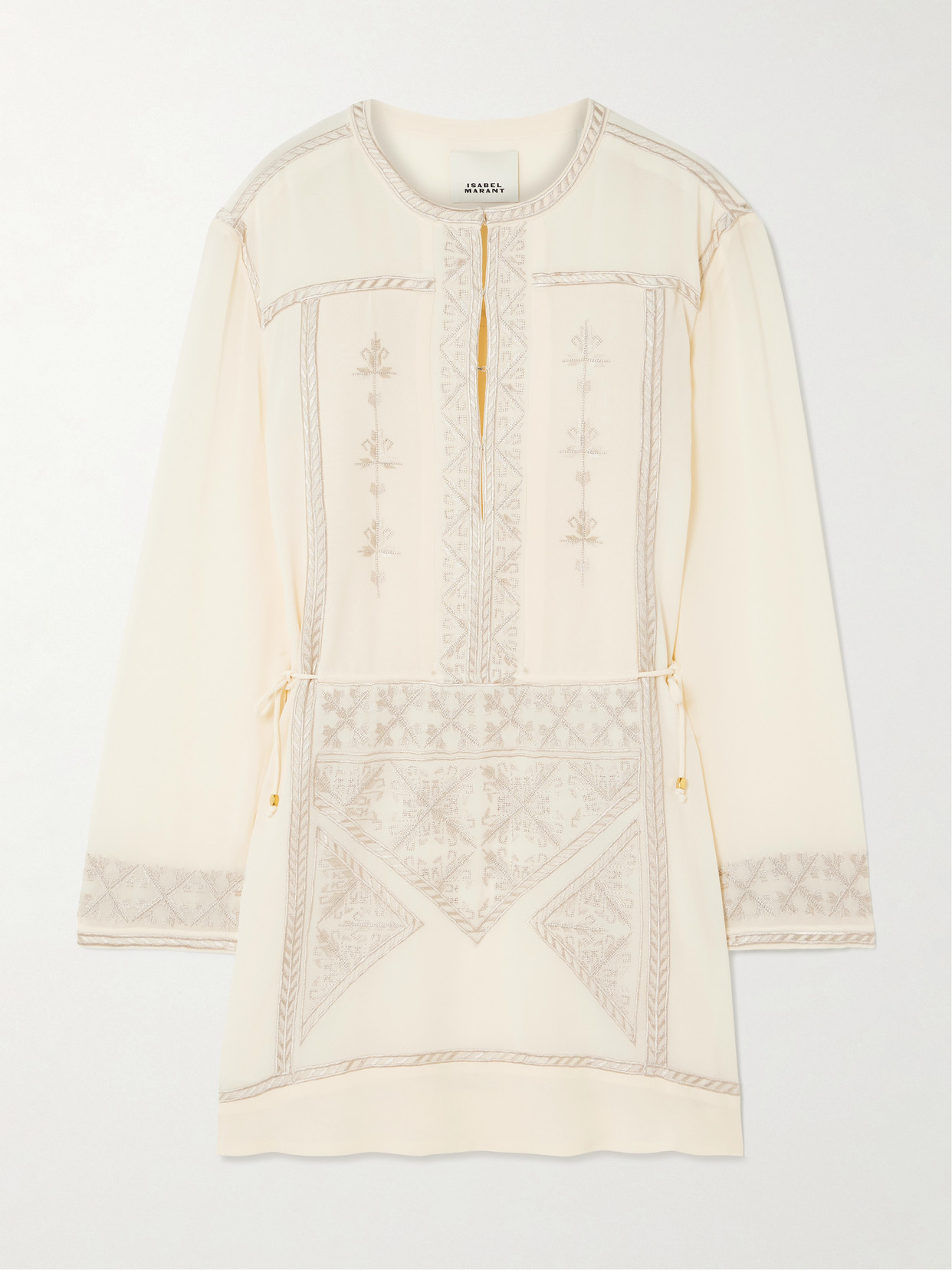 Isabel Marant - Oaria Tie-detailed Embroidered Silk Crepe De Chine Mini Dress - Ecru