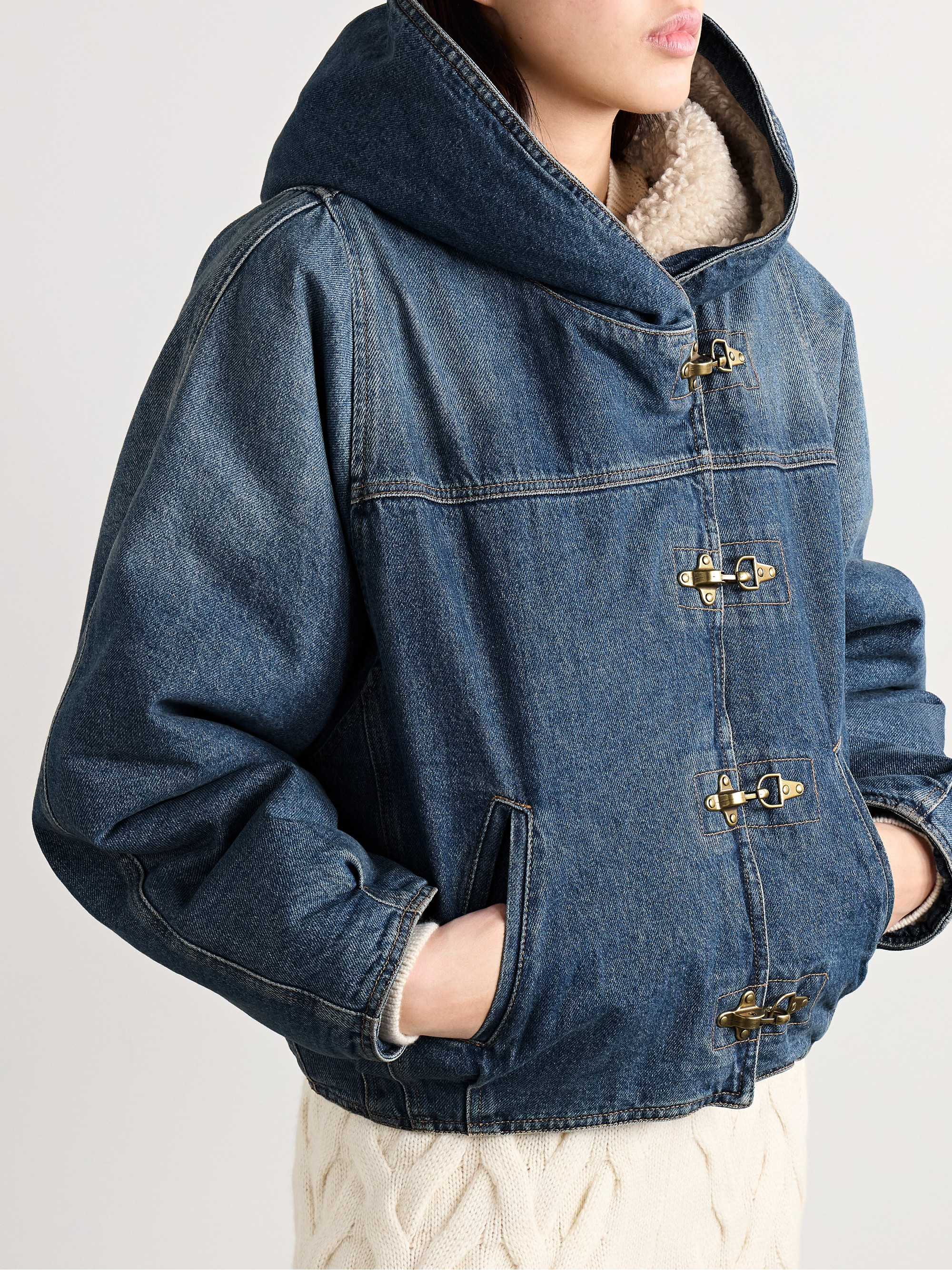 Isabel Marant Biane fleece-lined hooded denim jacket