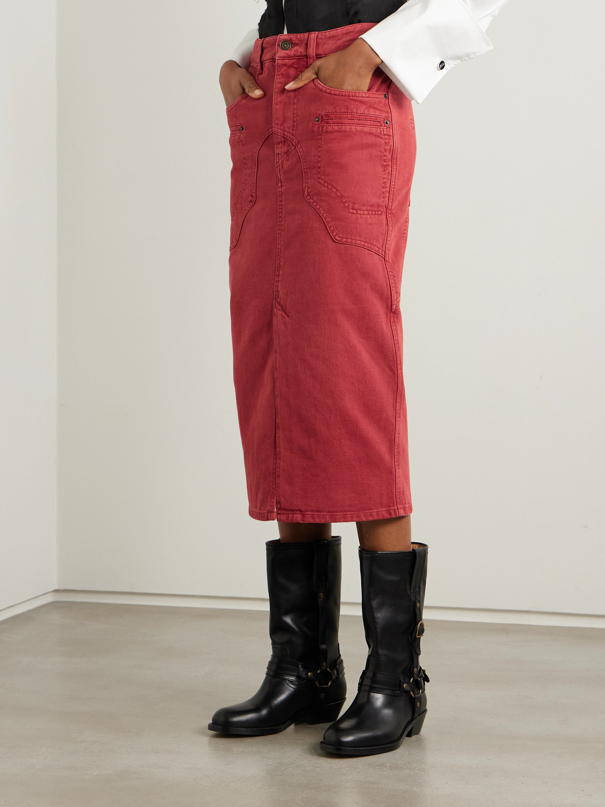 Isabel Marant Britt Denim Midi Skirt In Red