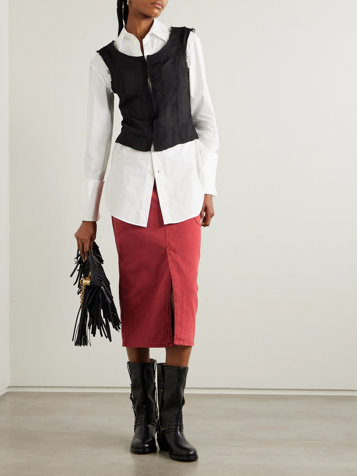Isabel Marant Britt Denim Midi Skirt In Red