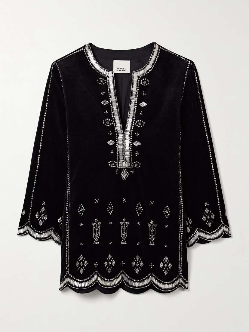 Isabel Marant Helene Embellished Cotton-velvet Mini Dress