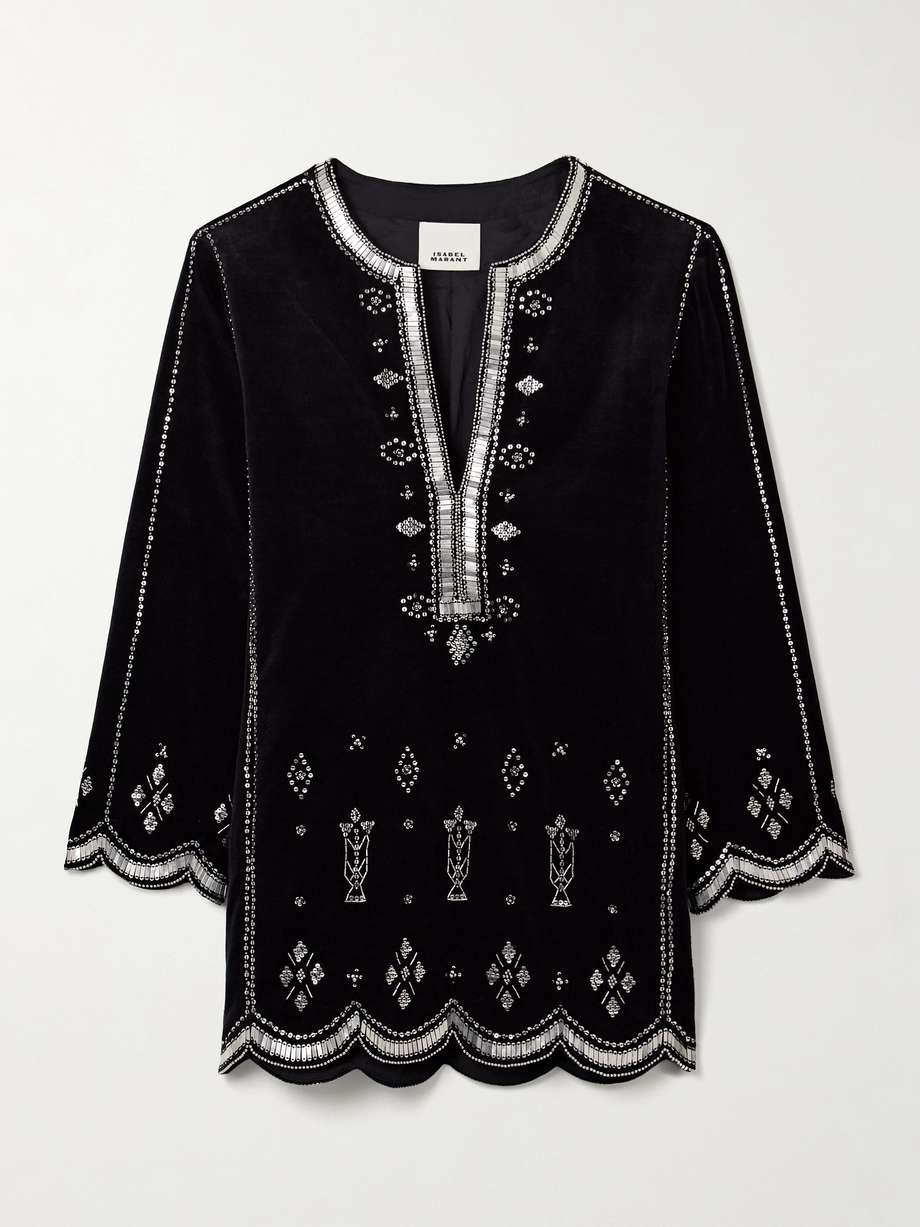 helene embellished cotton-velvet mini dress