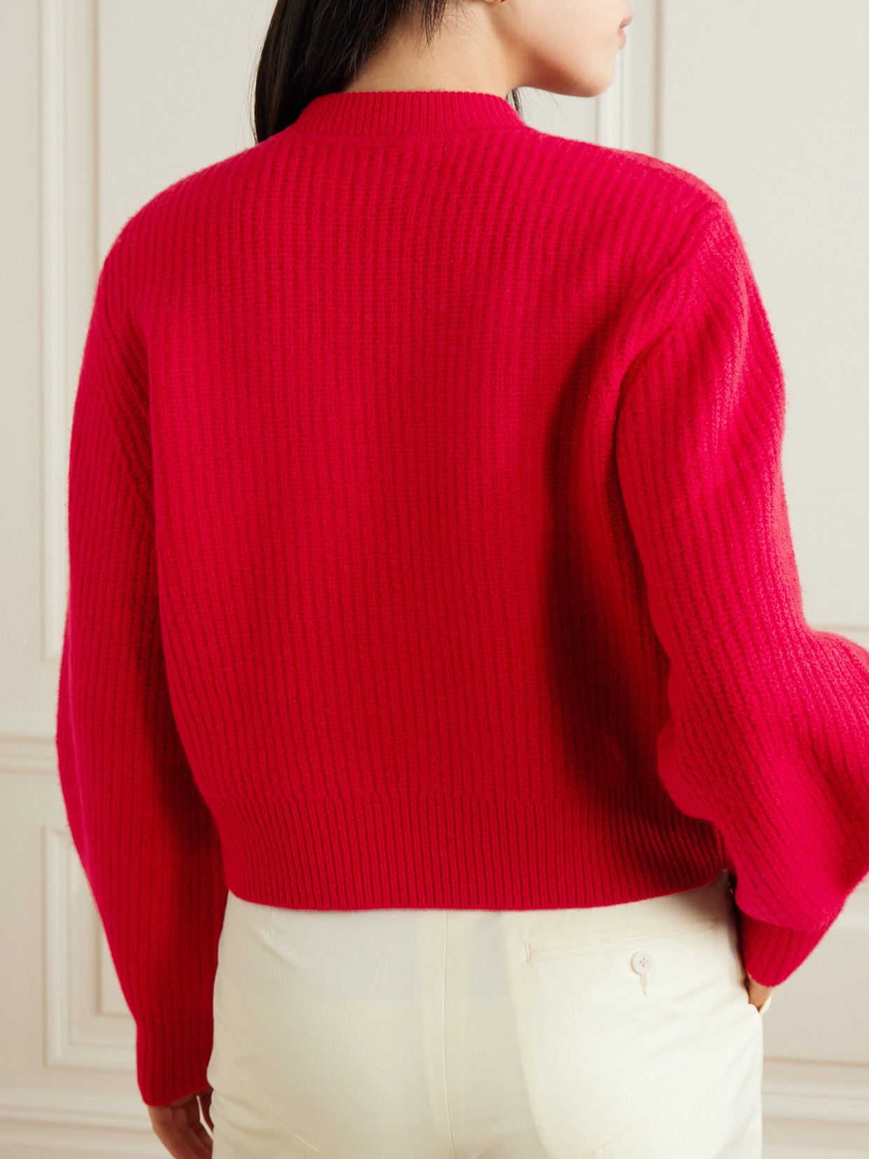 Isabel Marant Nolly Embellished Ribbed-knit Merino Wool Sweater In Red