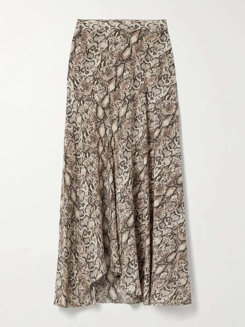 Isabel Marant Sakura Asymmetric Snake-print Silk-blend Skirt