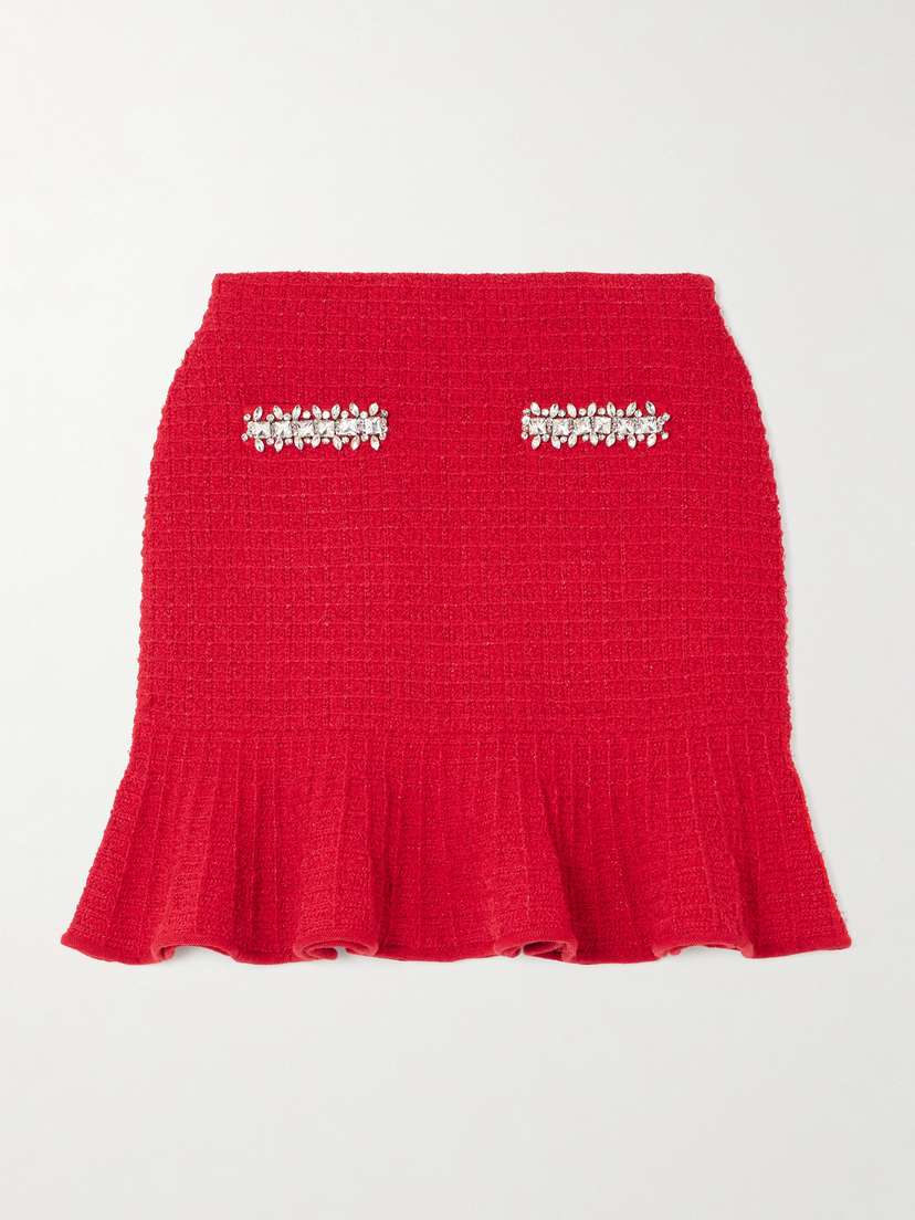 Self-Portrait Crystal-embellished Waffle-knit Mini Skirt