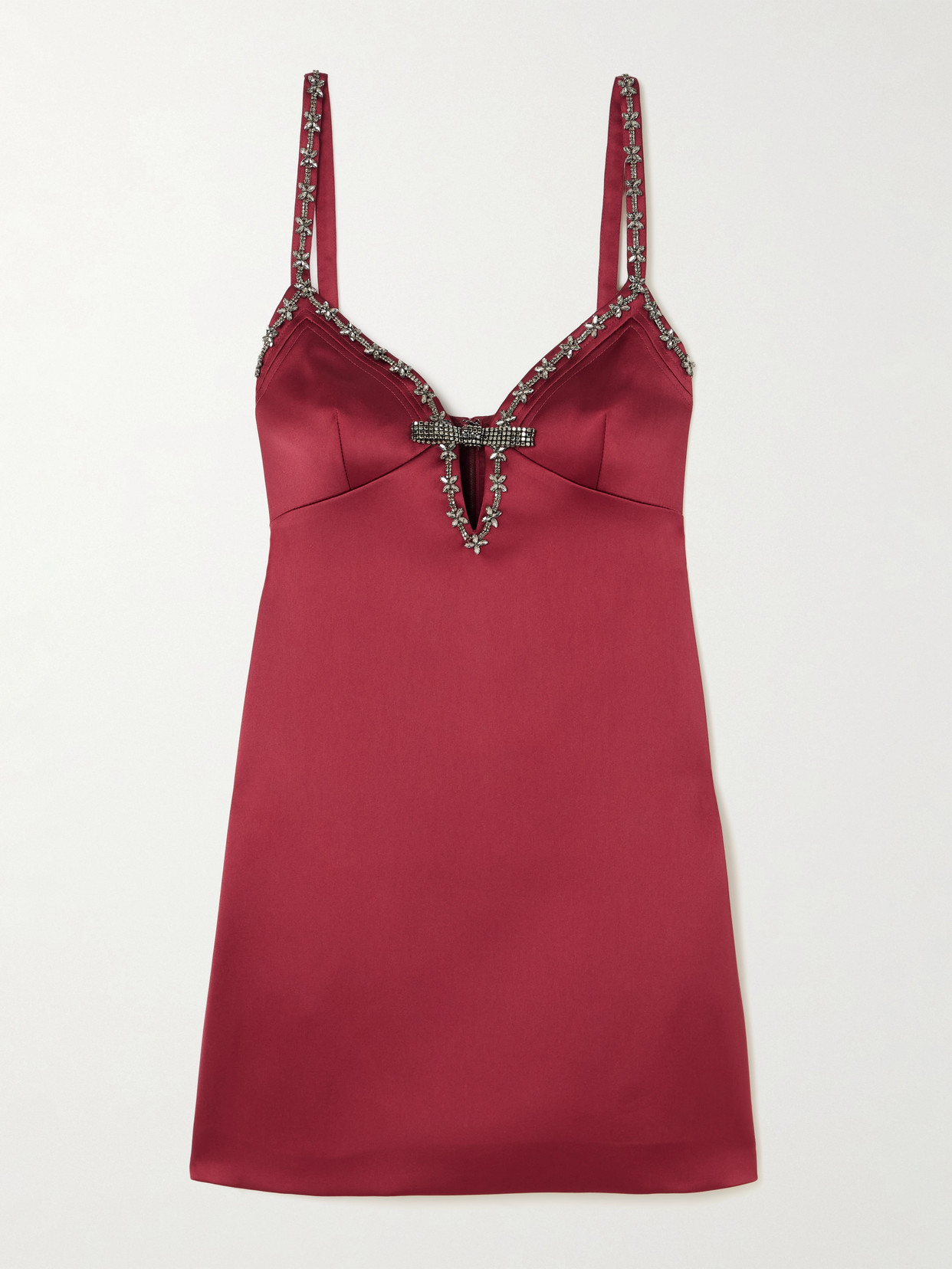 Self-portrait Self Portrait Women Satin Mini Dress With Jewel Details In Burgundy