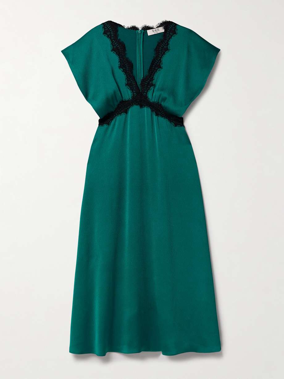 noa lace-trimmed hammered-satin midi dress