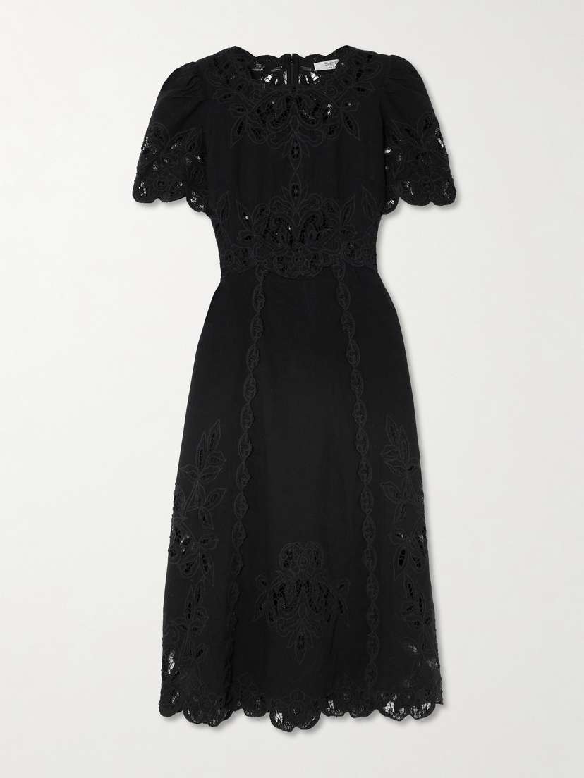 Sea Gianna Lace-trimmed Embroidered Cotton And Linen-blend Midi Dress