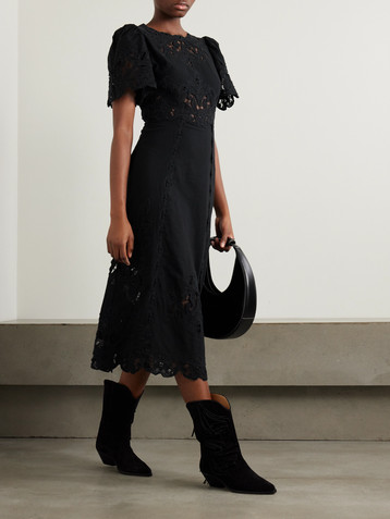 Sea Gianna lace-trimmed embroidered cotton and linen-blend midi dress