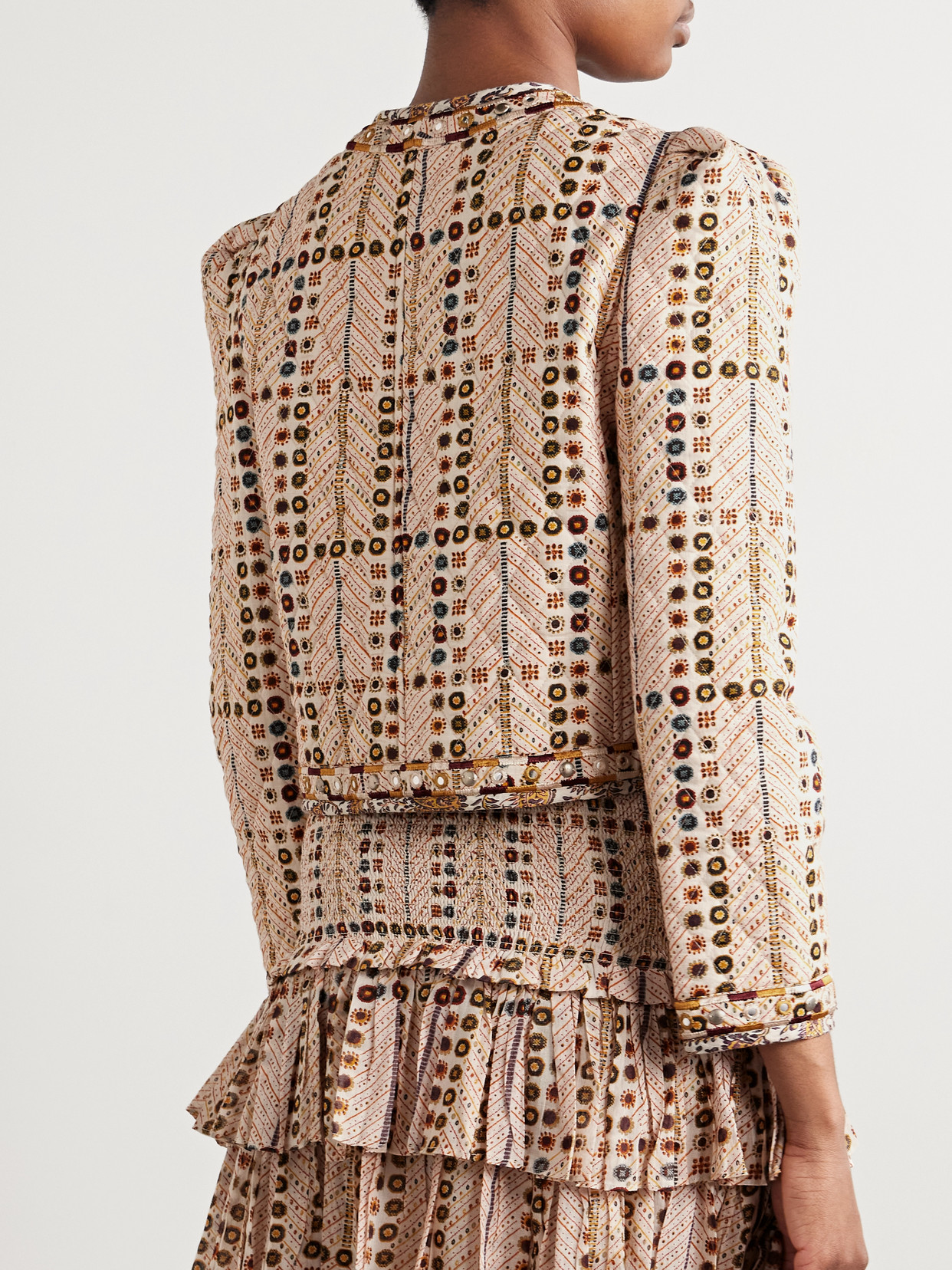 Isabel Marant Étoile Christy Embellished Quilted Printed Cotton-voile Jacket In Ecru
