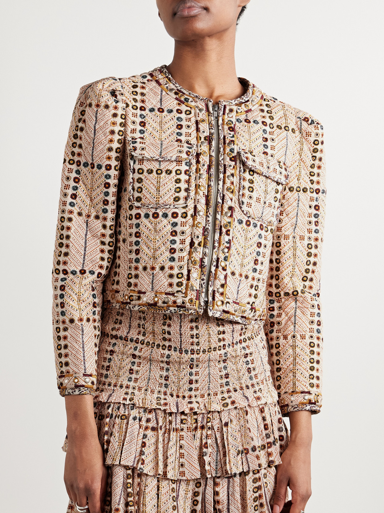 Isabel Marant Étoile Christy Embellished Quilted Printed Cotton-voile Jacket In Ecru