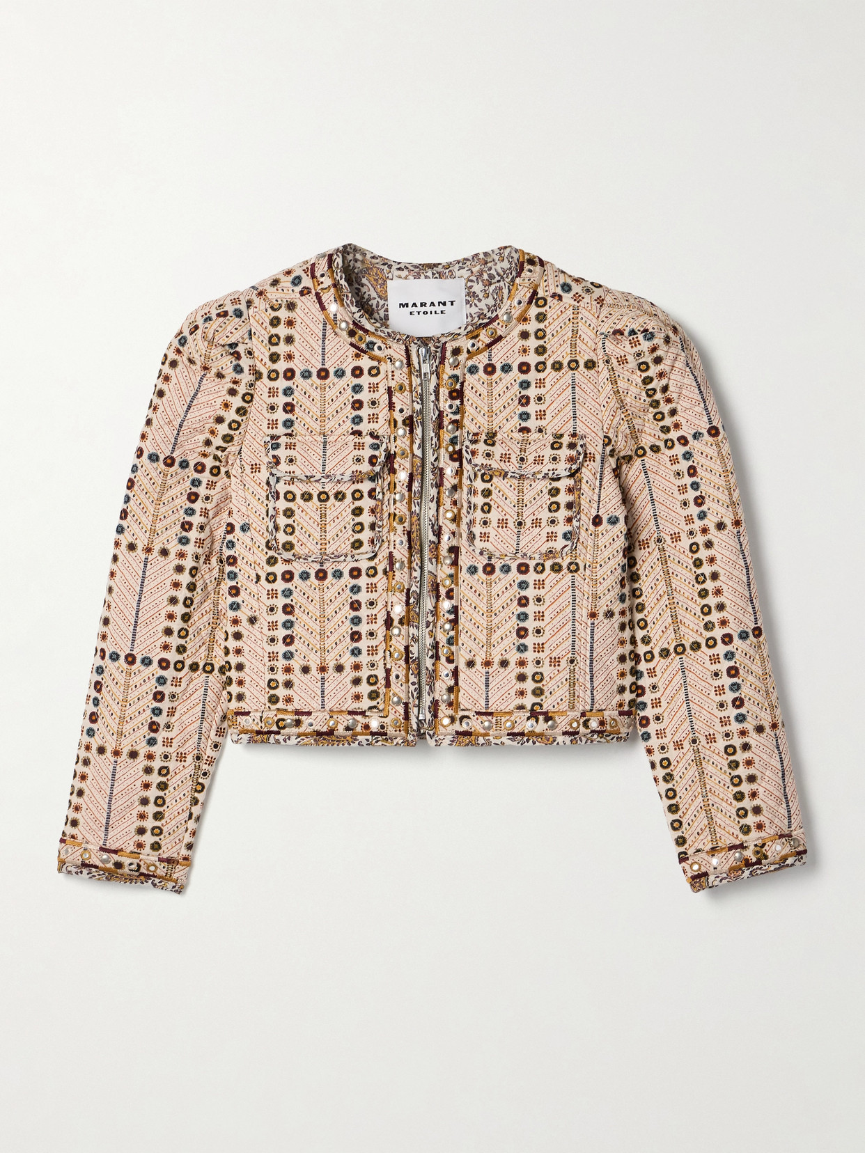 Isabel Marant Étoile Christy Embellished Quilted Printed Cotton-voile Jacket In Ecru