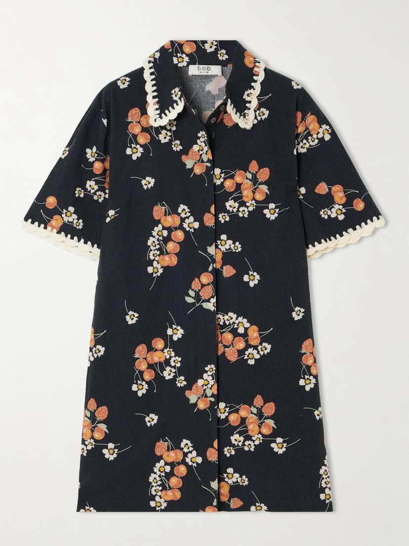 Sea Cerise Crochet-trimmed Printed Cotton And Linen-blend Mini Dress - x large