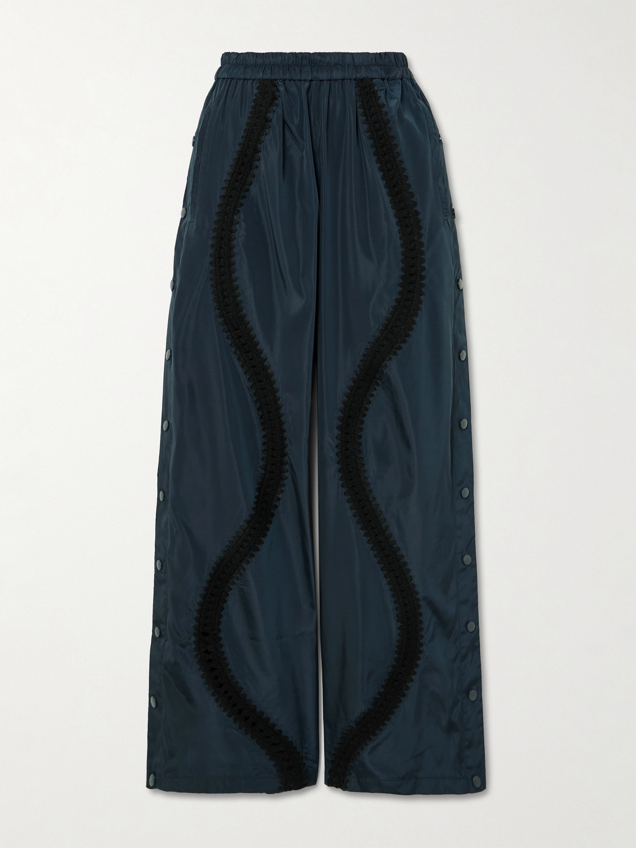Sea Averie Crochet-trimmed Button-embellished Shell Wide-leg Pants In Blue