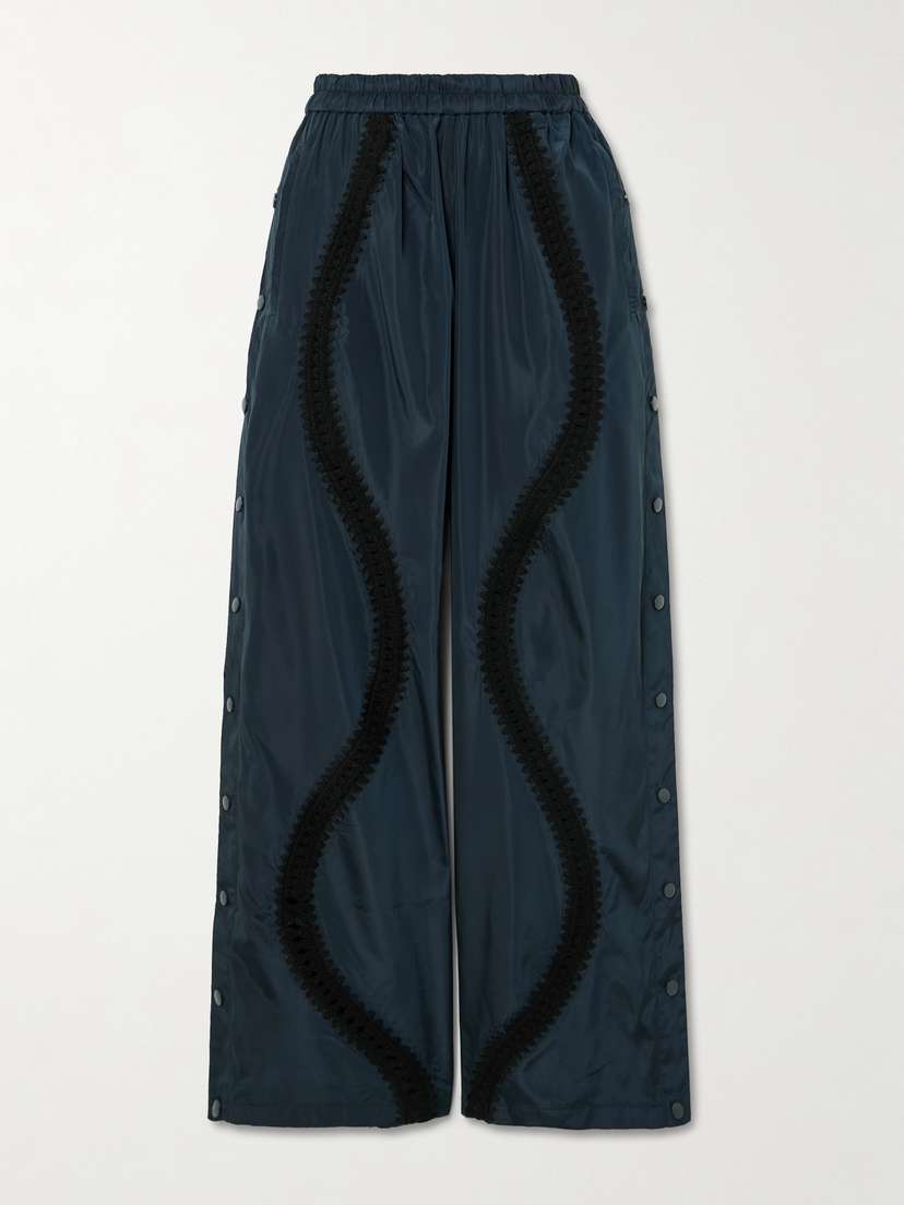 Sea Averie Crochet-trimmed Button-embellished Shell Wide-leg Pants