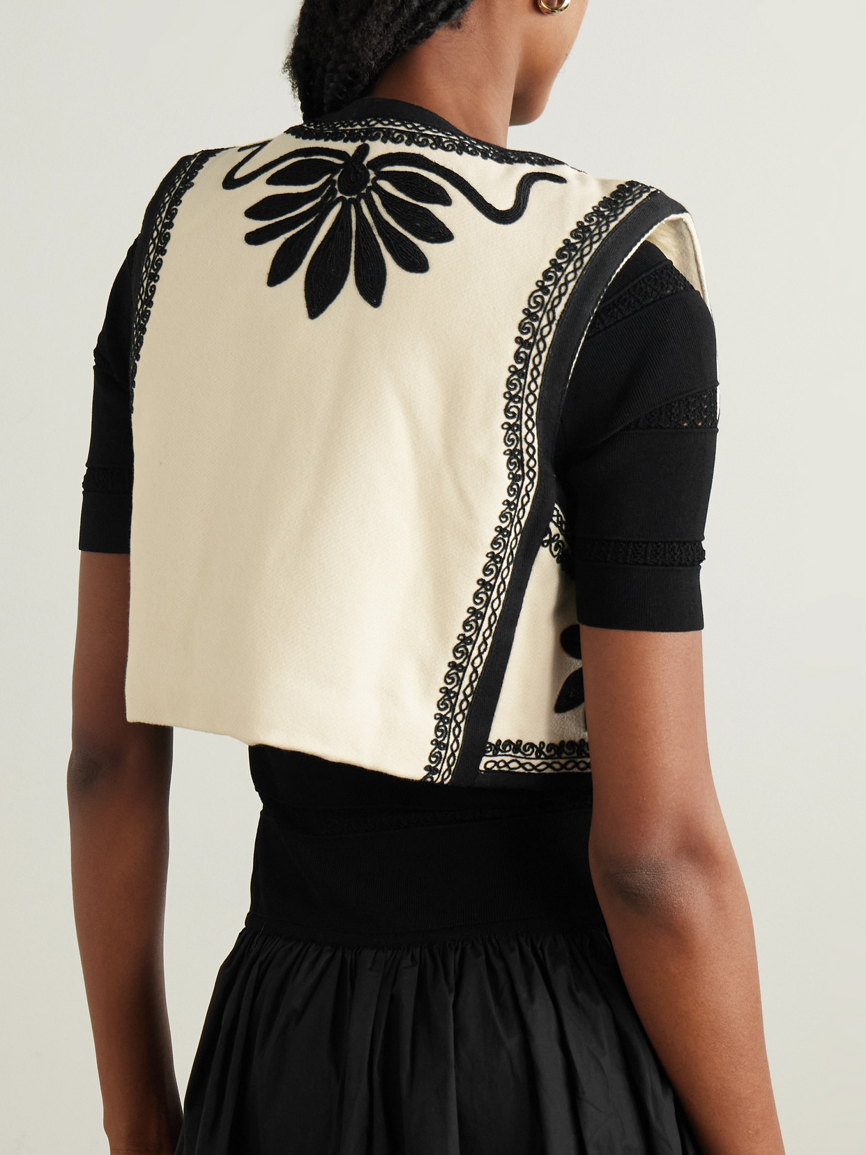 Sea Ambrose Cropped Bead-embellished Embroidered Cotton-canvas Vest In Cream