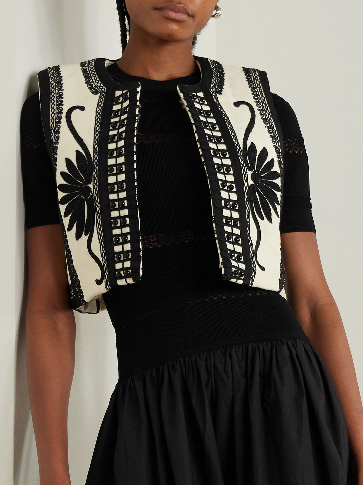 Sea Ambrose Cropped Bead-embellished Embroidered Cotton-canvas Vest In Cream