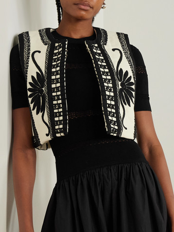 Sea Ambrose cropped bead-embellished embroidered cotton-canvas vest