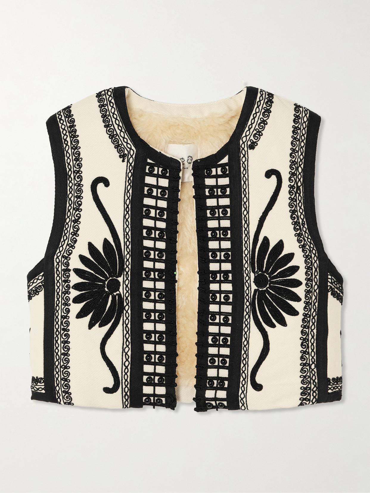 Sea Ambrose Cropped Bead-embellished Embroidered Cotton-canvas Waistcoat In Cream