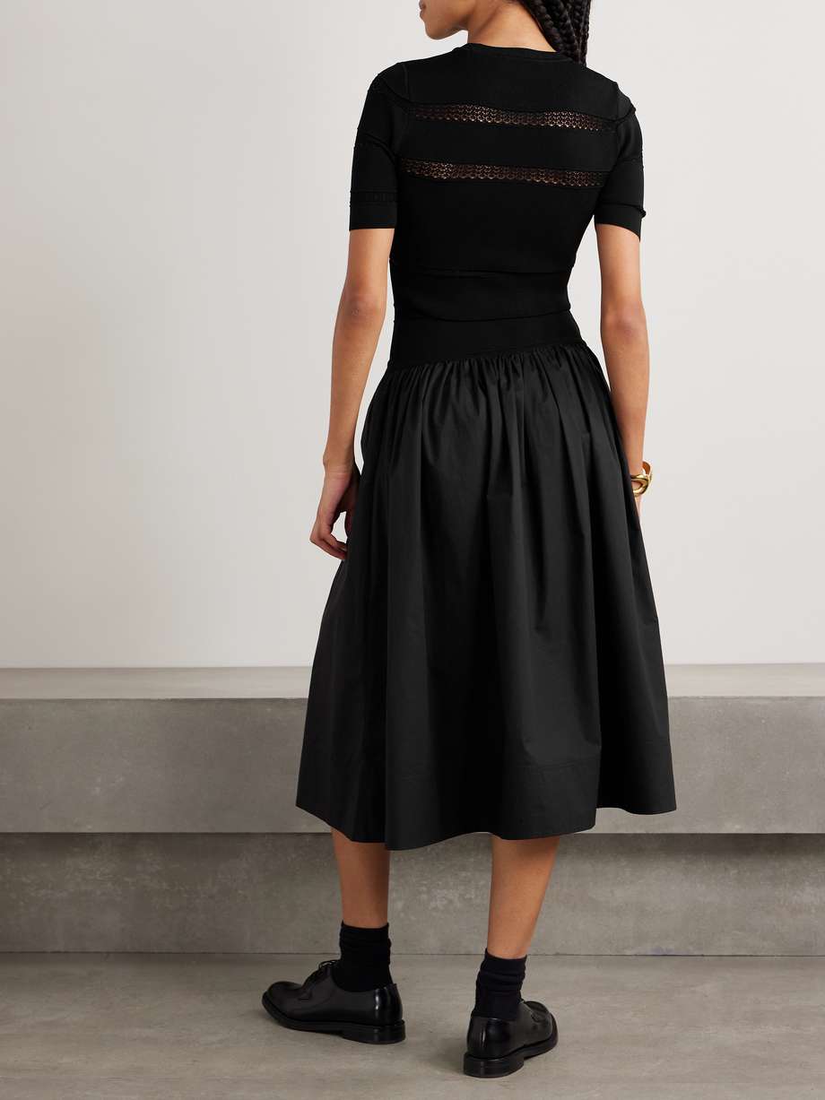 devon paneled stretch-knit and cotton midi dress