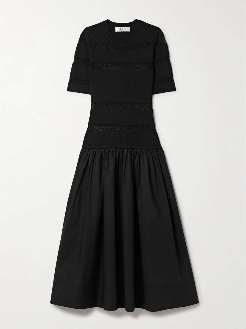 Sea Devon Paneled Stretch-knit And Cotton Midi Dress