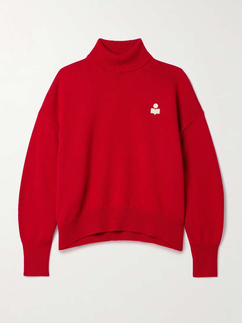 Marant Étoile Nasha Embroidered Cotton And Wool-blend Turtleneck Sweater