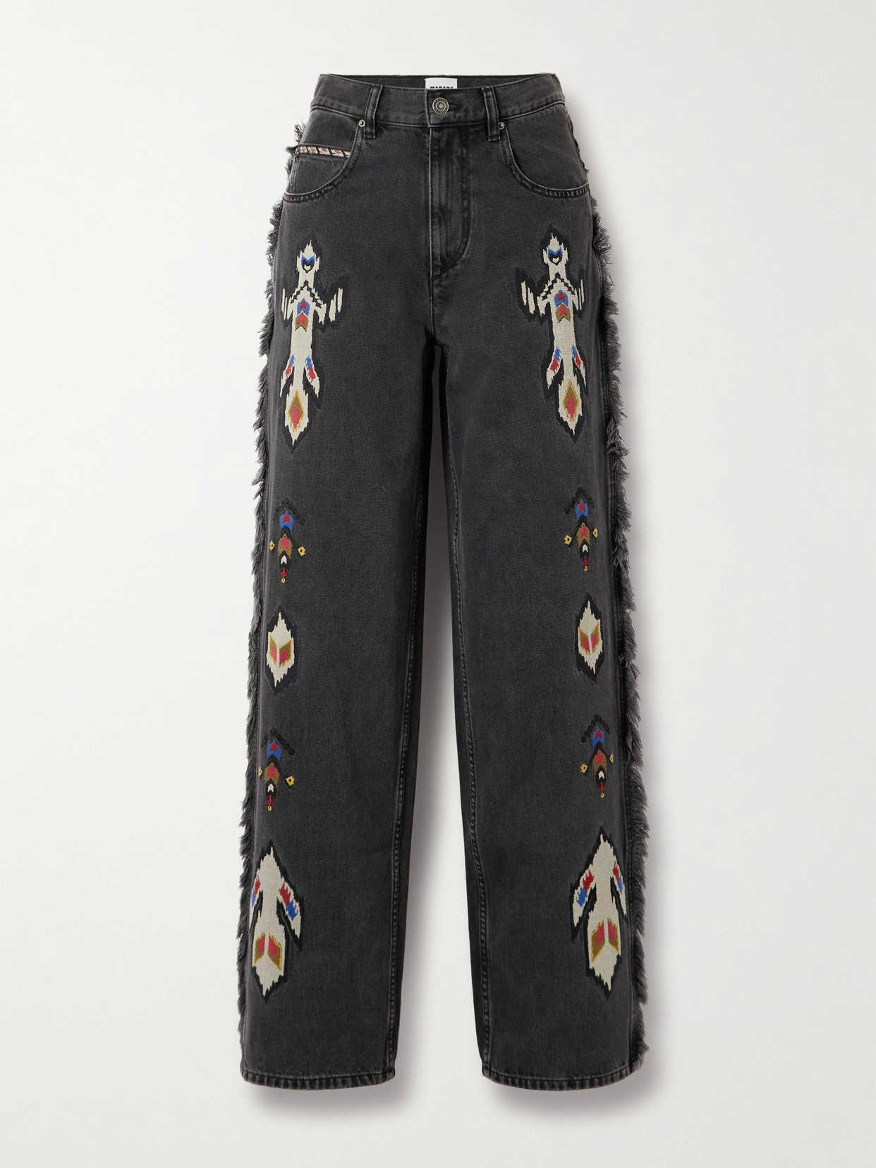 Isabel Marant Étoile Maella Fringed Jacquard-trimmed High-rise Straight-leg Jeans In Gray