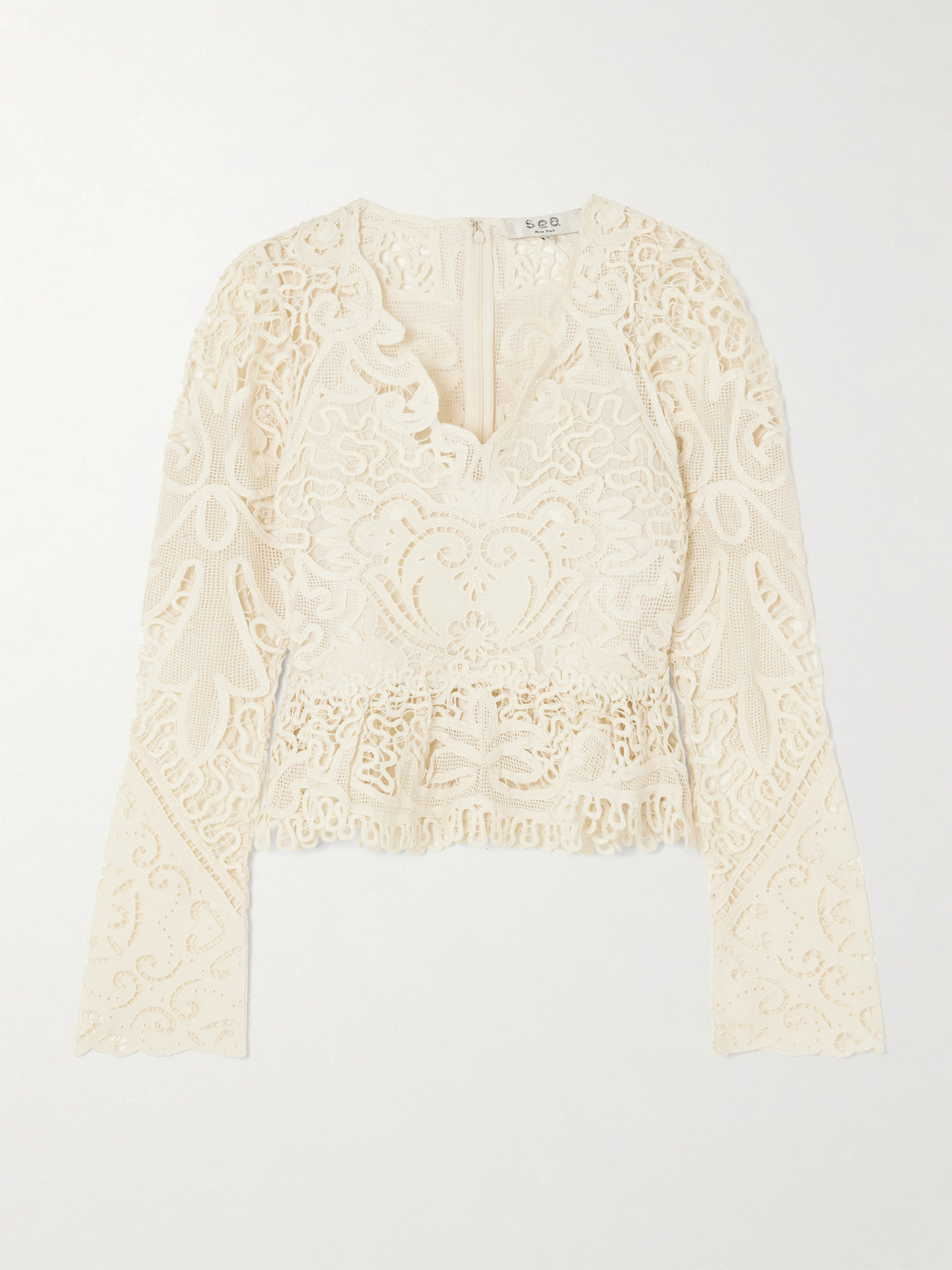 Sea 'gianna' White Top With All-over Lace Embroidery In Ivory