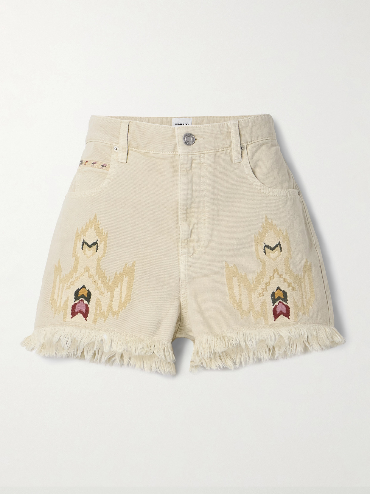 Isabel Marant Étoile Lesia Beige Shorts With Fringed Hem And Embroidered Motif In Denim Woman In Ecru