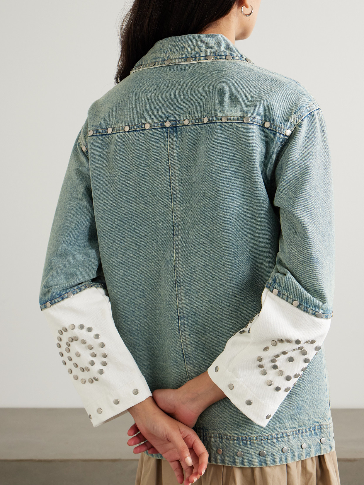 Sea Liam Studded Two-tone Denim Jacket In Blue