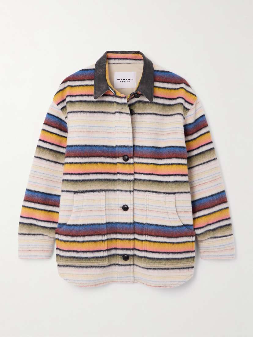 Marant Étoile Dayvi Oversized Faux Leather-trimmed Striped Brushed Wool-blend Jacket