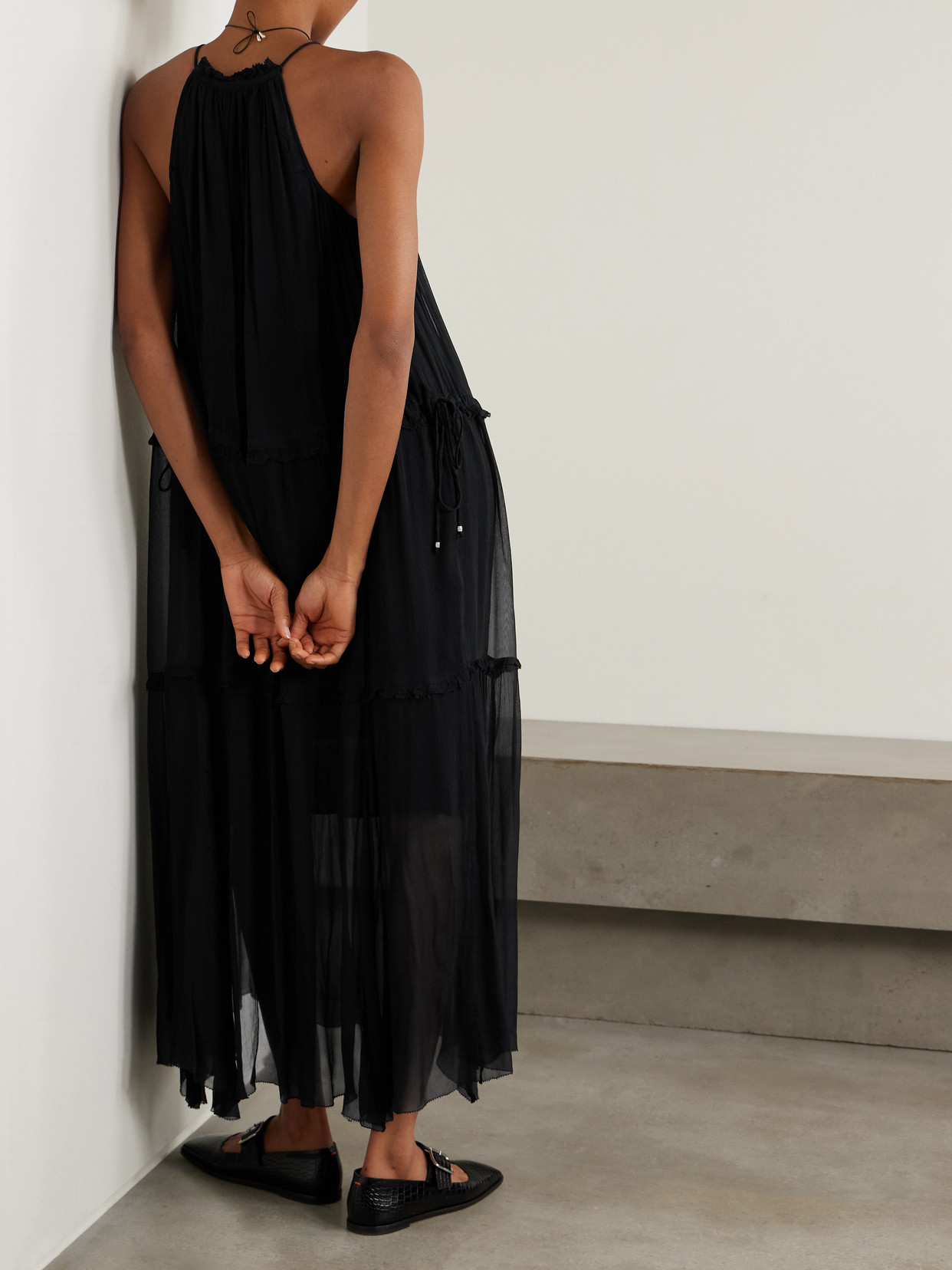 Shop Isabel Marant Étoile Alita Ruffled Tiered Chiffon Midi Dress In Black